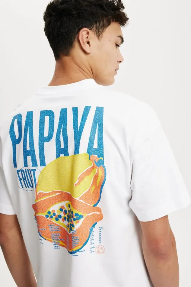 Cotton On Tees and Tanks Box Fit Graphic TShirt Whitepapaya Fruit 8211 Men Cotton On Tees and Tanks Box Fit Graphic TShirt Whitepapaya Fruit 8211 Men