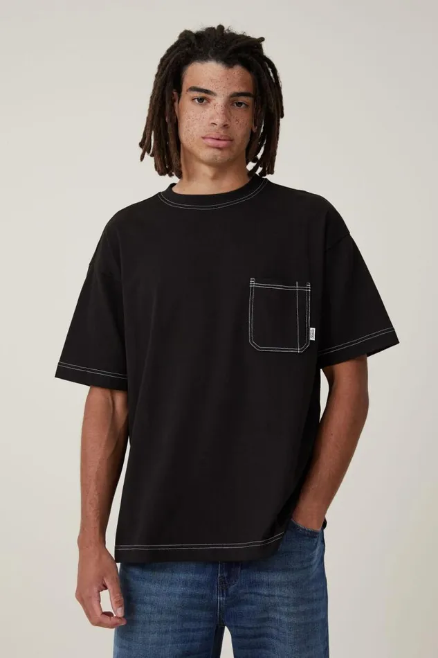 Cotton On Tees and Tanks Box Fit Pocket TShirt Black Civic Contrast 8211 Men