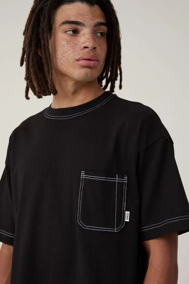 Cotton On Tees and Tanks Box Fit Pocket TShirt Black Civic Contrast 8211 Men Cotton On Tees and Tanks Box Fit Pocket TShirt Black Civic Contrast 8211 Men