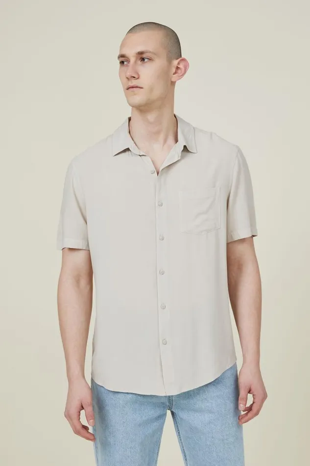 Cotton On Tees and Tanks Cuban Short Sleeve Shirt Stone 8211 Men