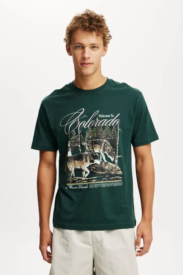 Cotton On Tees and Tanks Loose Fit Art TShirt Pineneedle Greencolorado 8211 Men