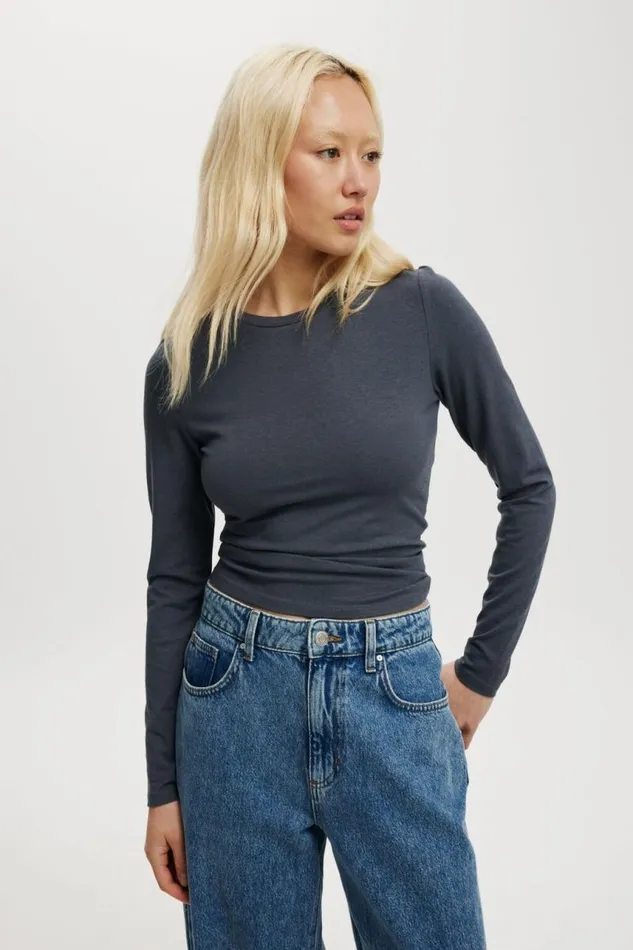 Cotton On Tops All Day Crew Long Sleeve Blue Slate 8211 Women