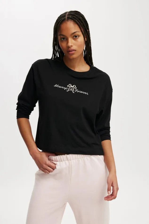 Cotton On Tops Classic Long Sleeve Graphic Tee Always For Ever Black 8211 Women