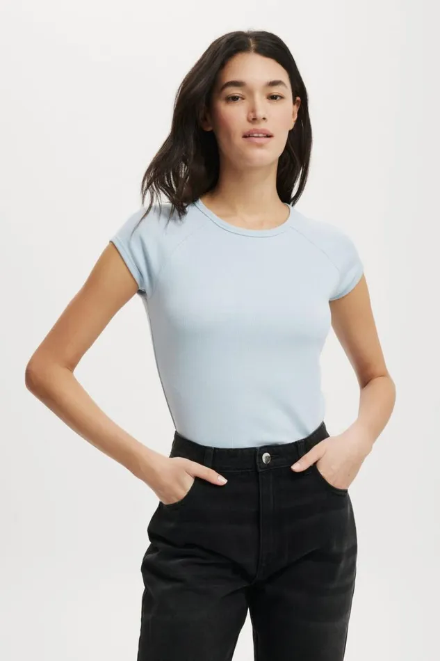Cotton On Tops Essential Rib Raglan Cap Sleeve Top Shoreline 8211 Women