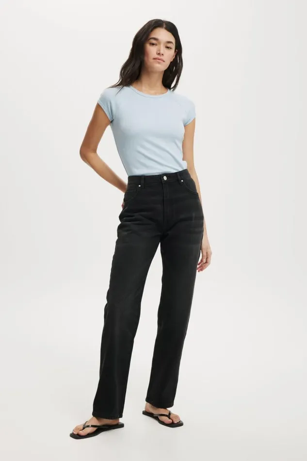 Cotton On Tops Essential Rib Raglan Cap Sleeve Top Shoreline 8211 Women