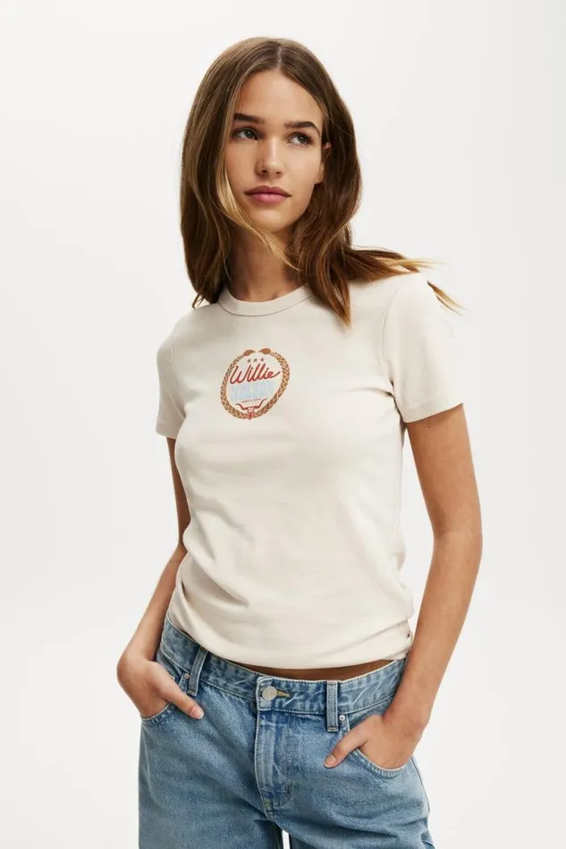 Cotton On Tops Fitted Lcn Graphic Longline Tee Lcn Bra Willie Nelson Blondie 8211 Women