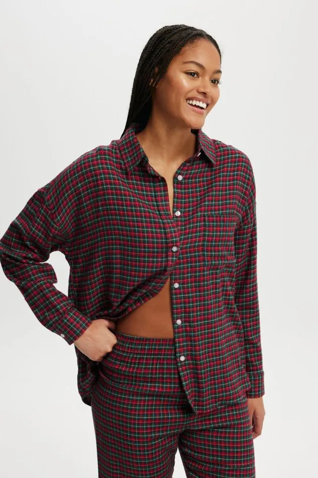 Cotton On Tops Flannel Boyfriend Long Sleeve Shirt Chrissy Checkred 8211 Women