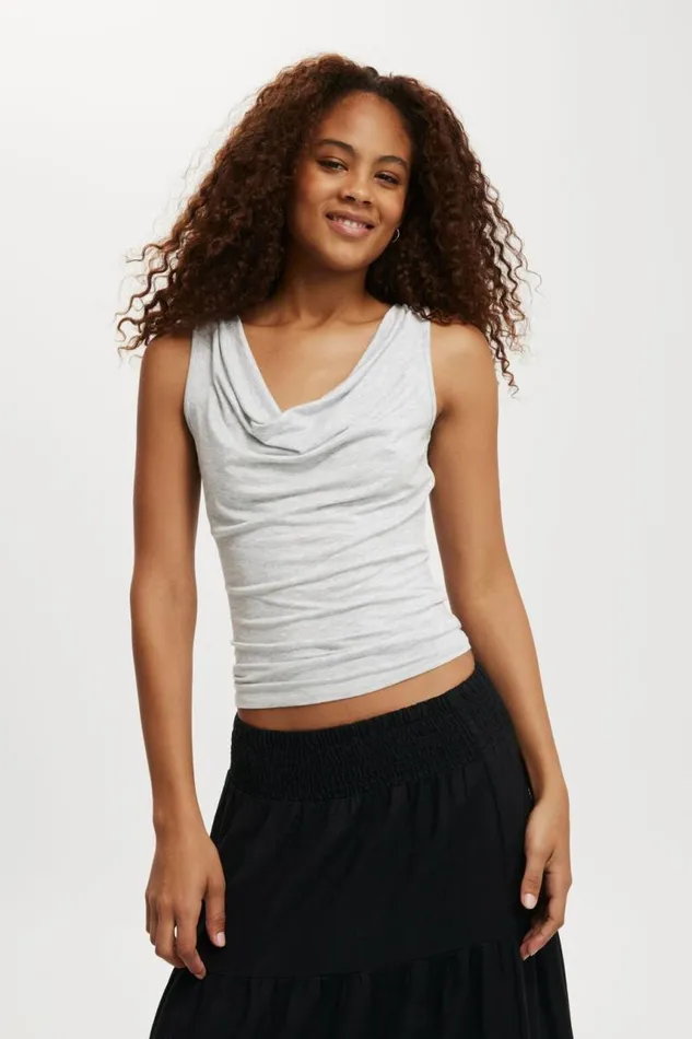 Cotton On Tops Lexa Tie Back Cowl Neck Top Grey Marle 8211 Women