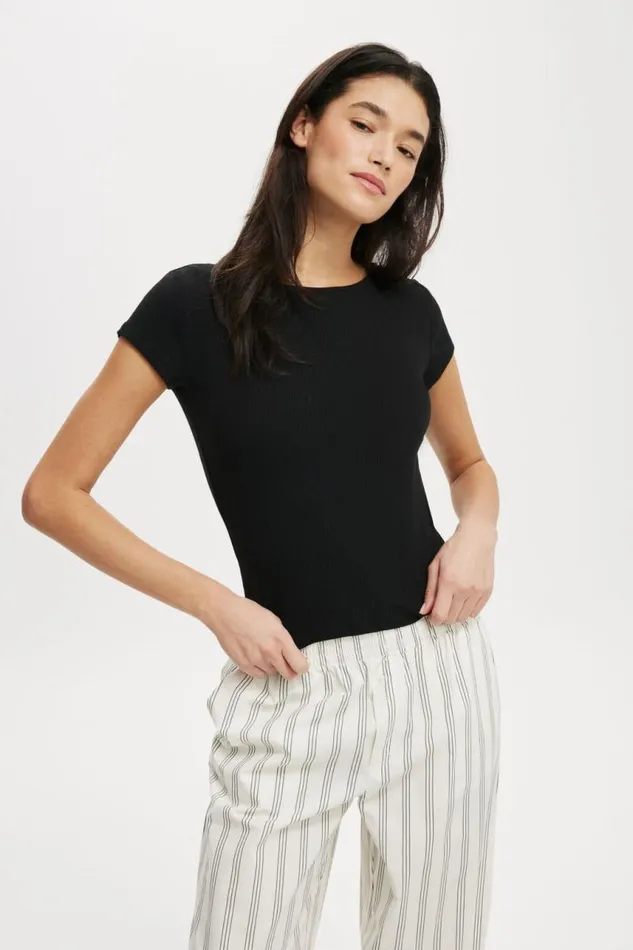 Cotton On Tops Mia Low Back Short Sleeve Top Black 8211 Women
