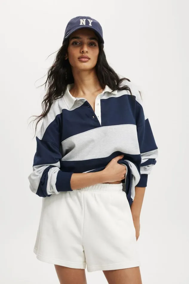Cotton On Tops Oversized Long Sleeve Polo Grey Marle Winter Night 8211 Women