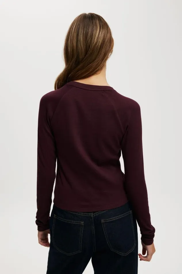 Cotton On Tops Raglan Rib Long Sleeve Tee Butterfly Cherry Ripe 8211 Women
