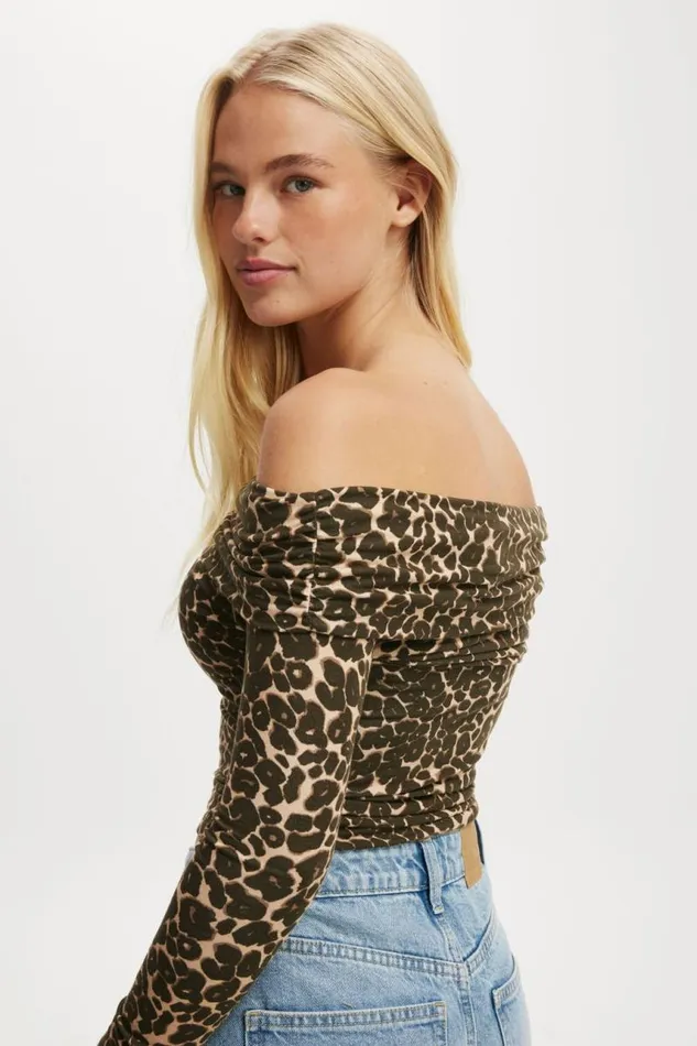 Cotton On Tops Rhi Gathered Off The Shoulder Long Sleeve Kate Leopard 8211 Women Cotton On Tops Rhi Gathered Off The Shoulder Long Sleeve Kate Leopard 8211 Women