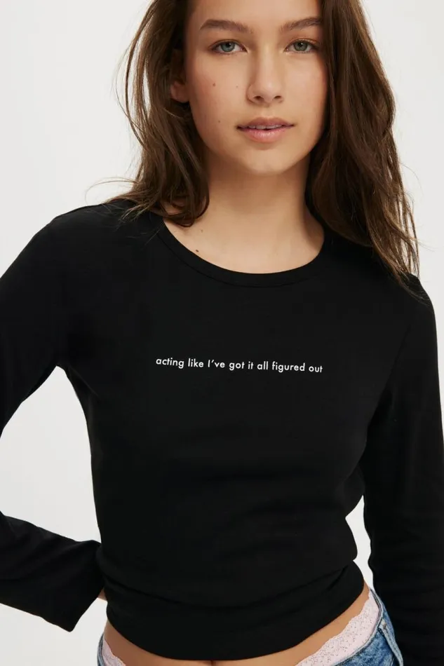 Cotton On Tops Rib Longsleeve Graphic Tee Figured Out Black 8211 Women Cotton On Tops Rib Longsleeve Graphic Tee Figured Out Black 8211 Women