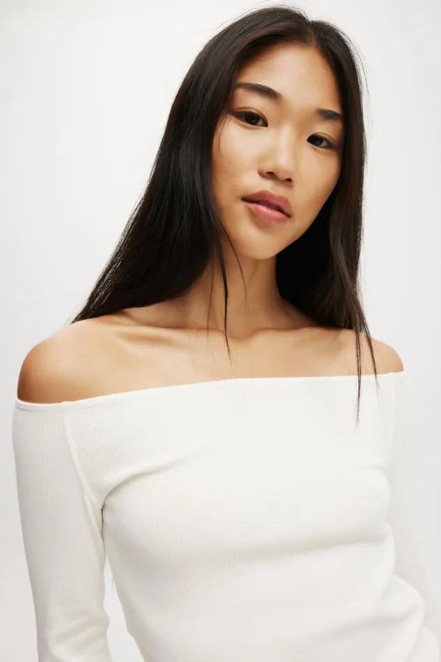 Cotton On Tops Rib Off Shoulder Longsleeve Coconut Milk 8211 Women