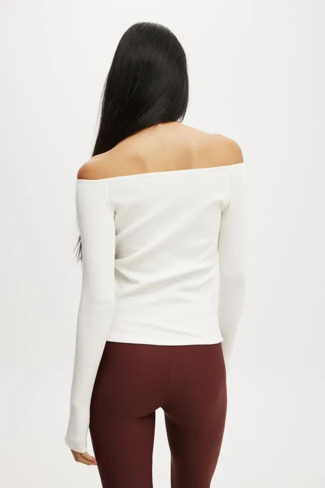 Cotton On Tops Rib Off Shoulder Longsleeve Coconut Milk 8211 Women
