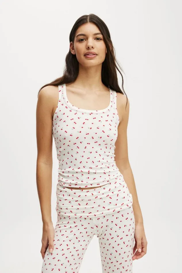 Cotton On Tops Sleep Recovery Racer Back Tank Top Cherry Print 8211 Women