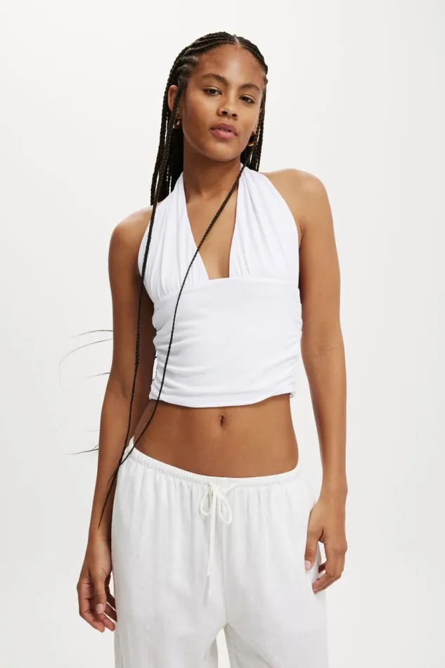 Cotton On Tops Staple Rib Rouched Halter Top White 8211 Women
