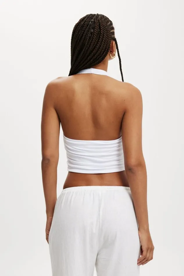 Cotton On Tops Staple Rib Rouched Halter Top White 8211 Women