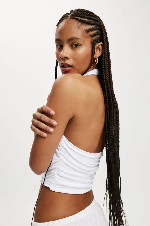 Cotton On Tops Staple Rib Rouched Halter Top White 8211 Women