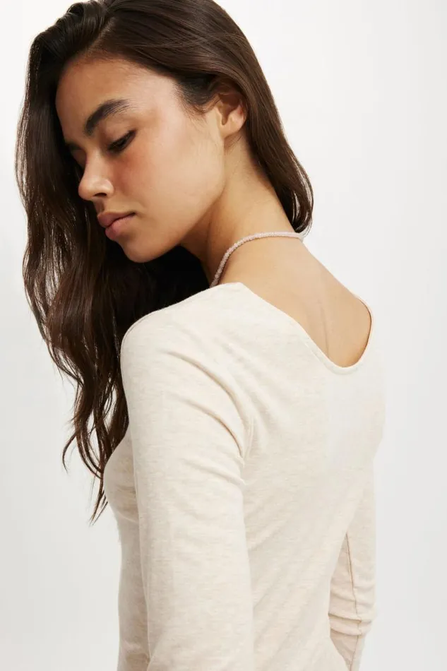 Cotton On Tops Sunday Scoop Long Sleeve French Beige Marle 8211 Women