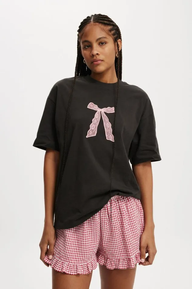 Cotton On Tops The Boxy Graphic Tee Laceywashed Black 8211 Women