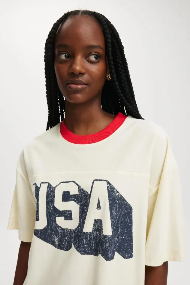 Cotton On Tops The Boxy Graphic Tee Usa Cregraveme Fraiche 8211 Women Cotton On Tops The Boxy Graphic Tee Usa Cregraveme Fraiche 8211 Women