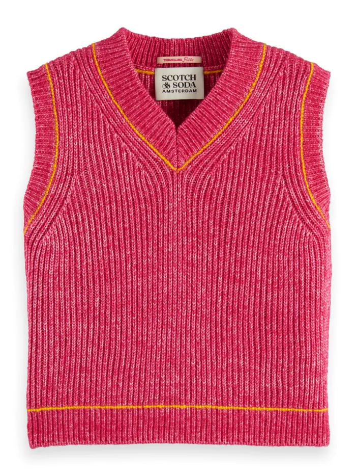 COTTON TRIPLE YARN VNECK VEST Bohemian Pink Kids Scotch and Soda Knitwear
