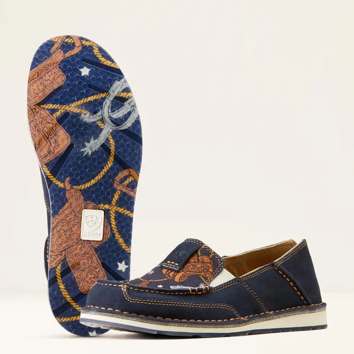 Cruiser Navy Blue Suede Saddle Up Print Women Ariat Shoes and Sneakers