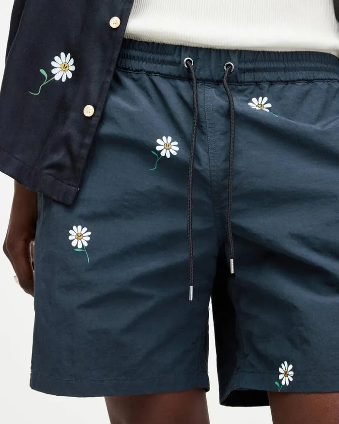 Daisical Elasticated Waist Floral Swimshorts Jet Black Men AllSaints Swimwear and Beachwear Daisical Elasticated Waist Floral Swimshorts Jet Black Men AllSaints Swimwear and Beachwear