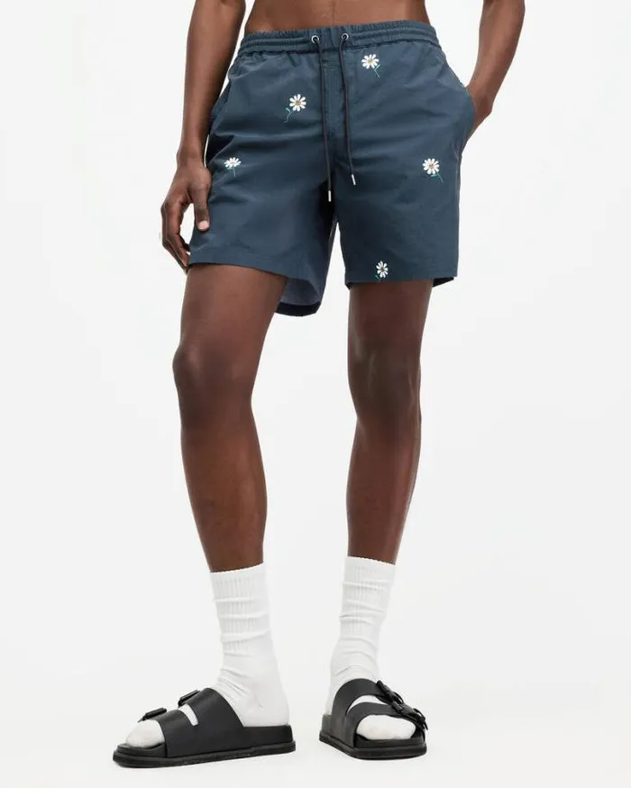 Daisical Elasticated Waist Floral Swimshorts Jet Black Men AllSaints Swimwear and Beachwear Daisical Elasticated Waist Floral Swimshorts Jet Black Men AllSaints Swimwear and Beachwear