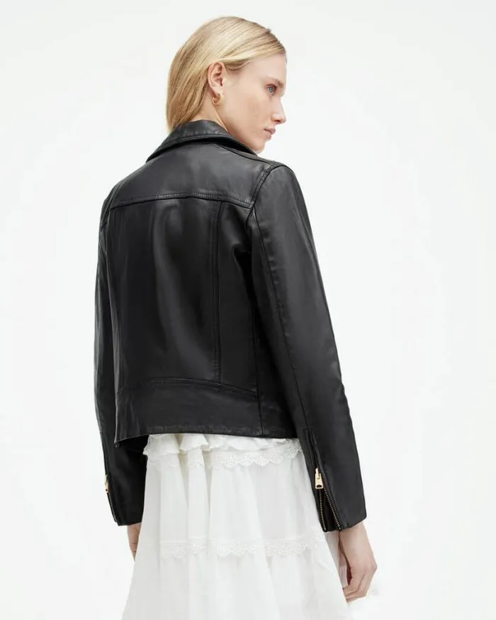 Dalby Slim Fit Leather Biker Jacket Blackgold Women AllSaints Jackets and Coats Dalby Slim Fit Leather Biker Jacket Blackgold Women AllSaints Jackets and Coats
