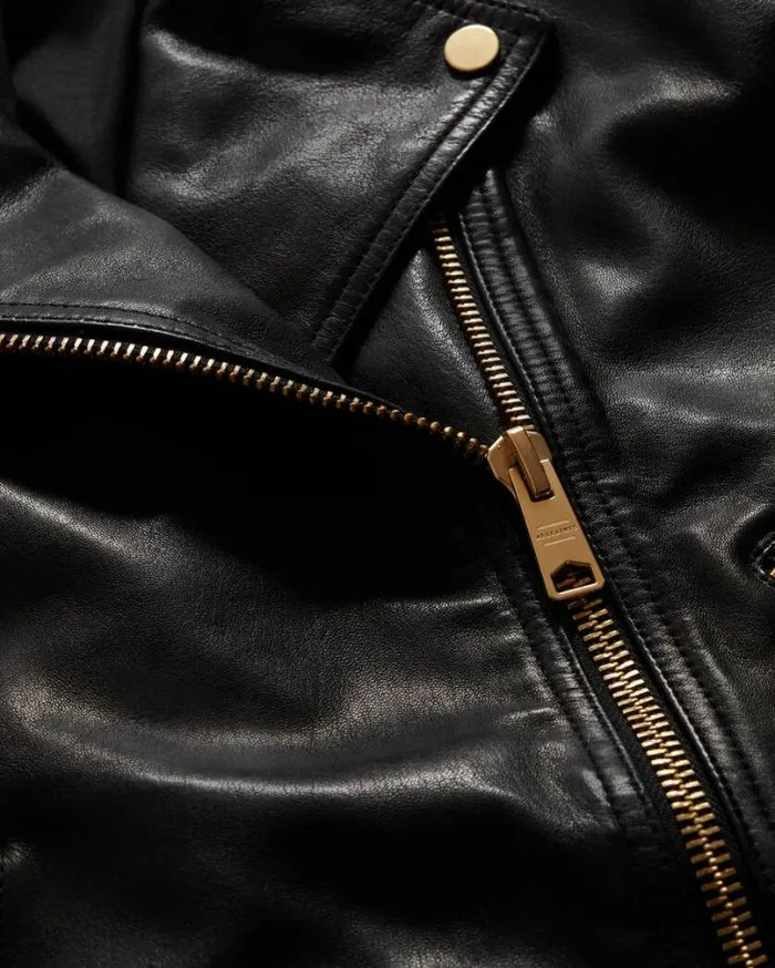 Dalby Slim Fit Leather Biker Jacket Blackgold Women AllSaints Jackets and Coats Dalby Slim Fit Leather Biker Jacket Blackgold Women AllSaints Jackets and Coats