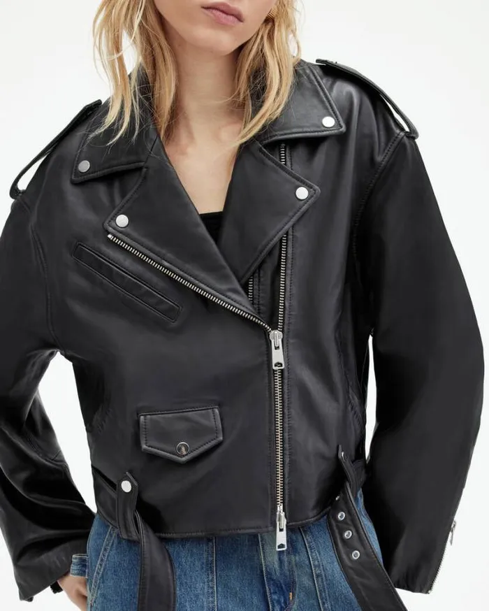 Dayle Oversized Leather Biker Jacket Black Women AllSaints Jackets and Coats Dayle Oversized Leather Biker Jacket Black Women AllSaints Jackets and Coats
