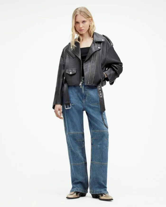 Dayle Oversized Leather Biker Jacket Black Women AllSaints Jackets and Coats Dayle Oversized Leather Biker Jacket Black Women AllSaints Jackets and Coats