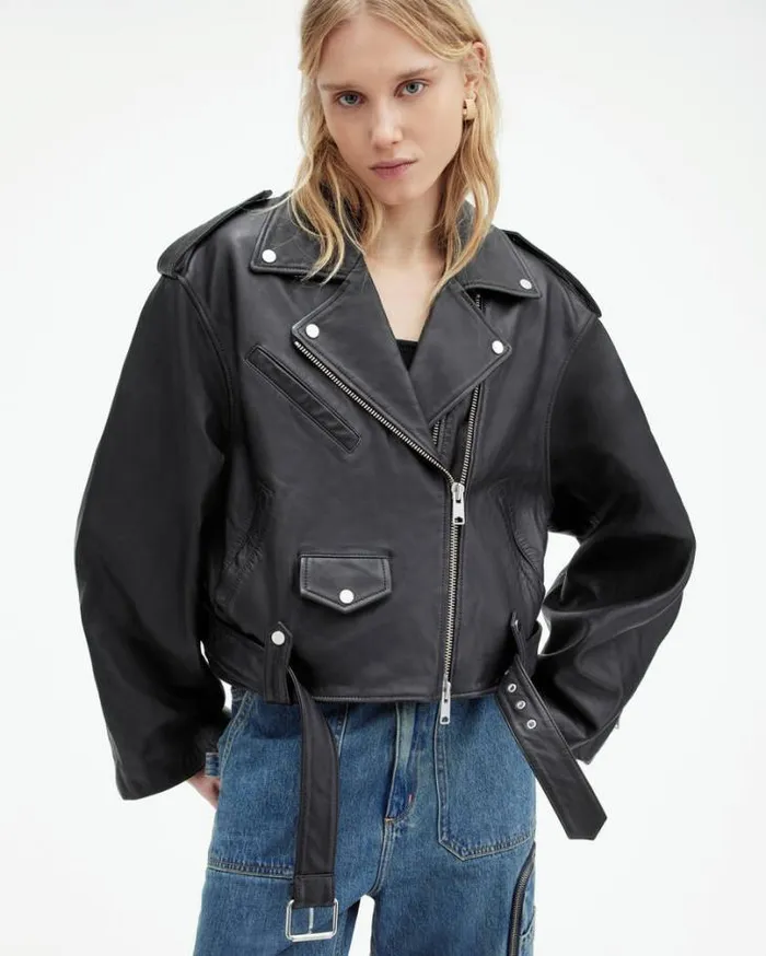 Dayle Oversized Leather Biker Jacket Black Women AllSaints Jackets and Coats Dayle Oversized Leather Biker Jacket Black Women AllSaints Jackets and Coats