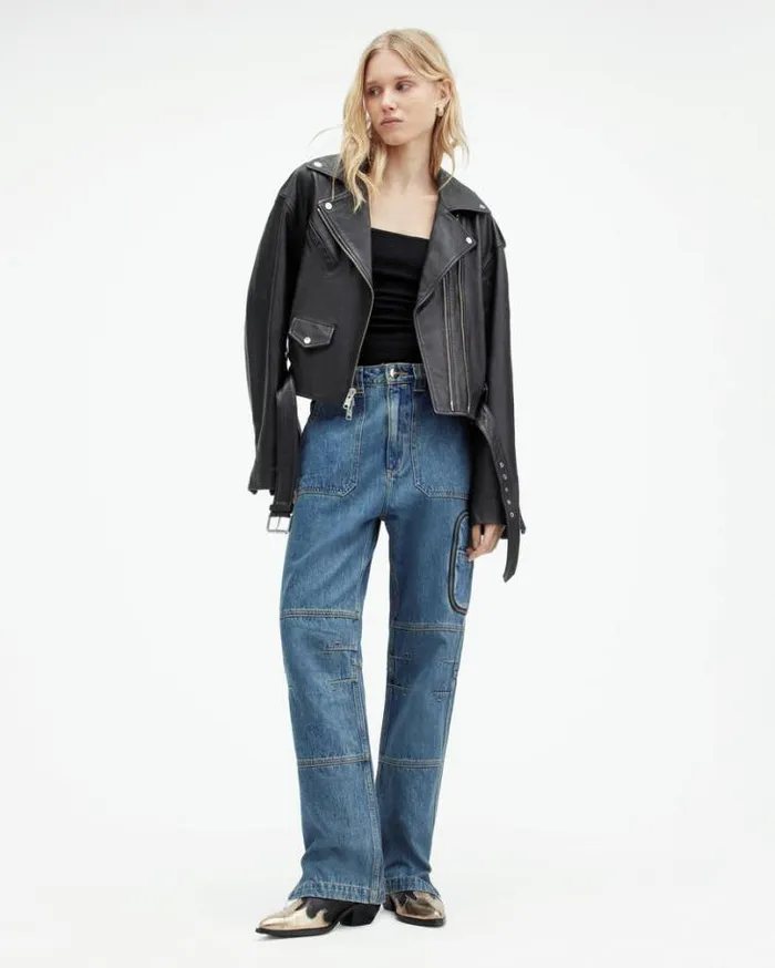 Dayle Oversized Leather Biker Jacket Black Women AllSaints Jackets and Coats Dayle Oversized Leather Biker Jacket Black Women AllSaints Jackets and Coats