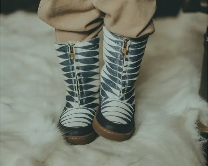Donsje Amsterdam Boots Girls Ofili Blue Striped Cow Hair