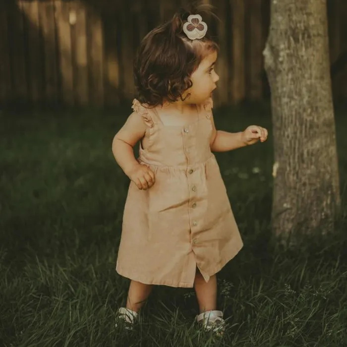 Donsje Amsterdam Dresses and Skirts Girls Floor Linen Dress Toast