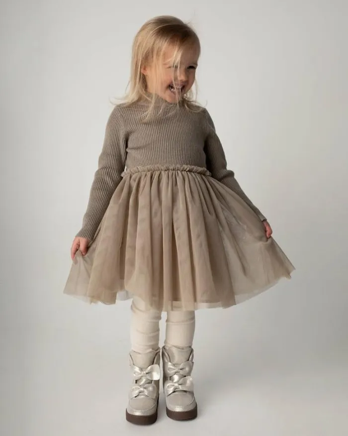 Donsje Amsterdam Dresses and Skirts Girls Lotus Dress Taupe