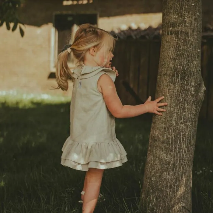 Donsje Amsterdam Dresses and Skirts Girls Michelle Linen Dress Frosted Almond