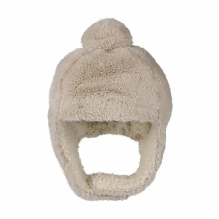 Donsje Amsterdam Hats and Mittens Girls Pila Hat Light Beige Soft Faux Fur