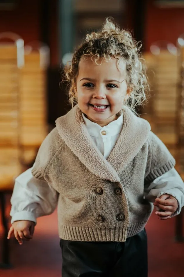 Donsje Amsterdam Jackets and Gilets Baby Nannie Merino Wool Waistcoat Milk Chocolate Melange