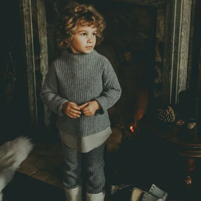 Donsje Amsterdam Sweaters and Cardigans Boys Dai Merino Wool Sweater Grey Melange