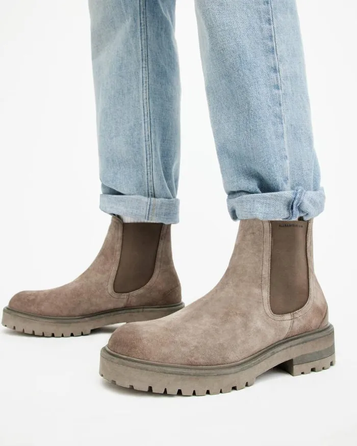 Driver Suede Chelsea Boots Taupe Men AllSaints Shoes and Boots