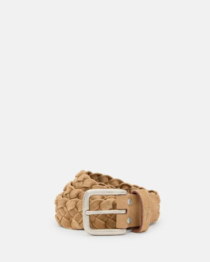 Dustin Woven Suede Belt Tan Men AllSaints Leather Belts