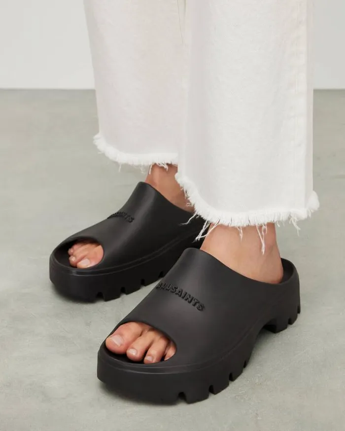Eclipse Flatform Logo Slides Black Women AllSaints Shoes and Boots