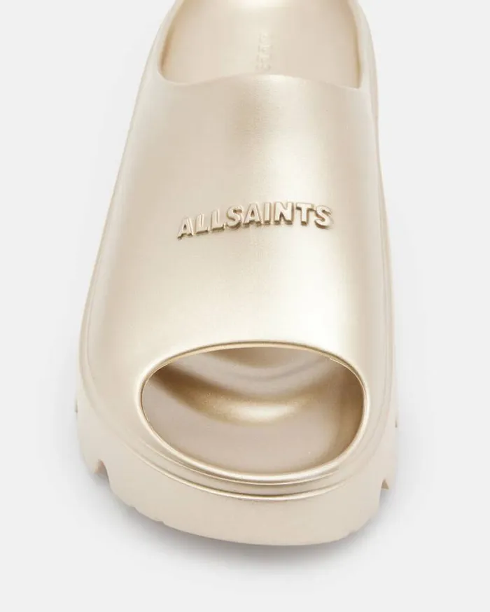 Eclipse Flatform Logo Slides Metallic Gold Women AllSaints Shoes and Boots