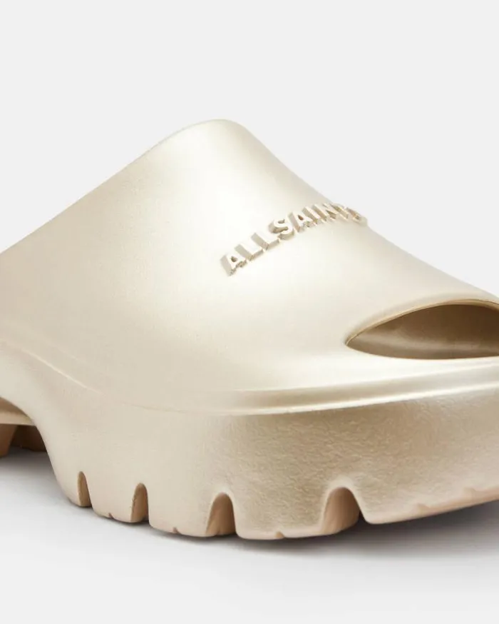 Eclipse Flatform Logo Slides Metallic Gold Women AllSaints Shoes and Boots