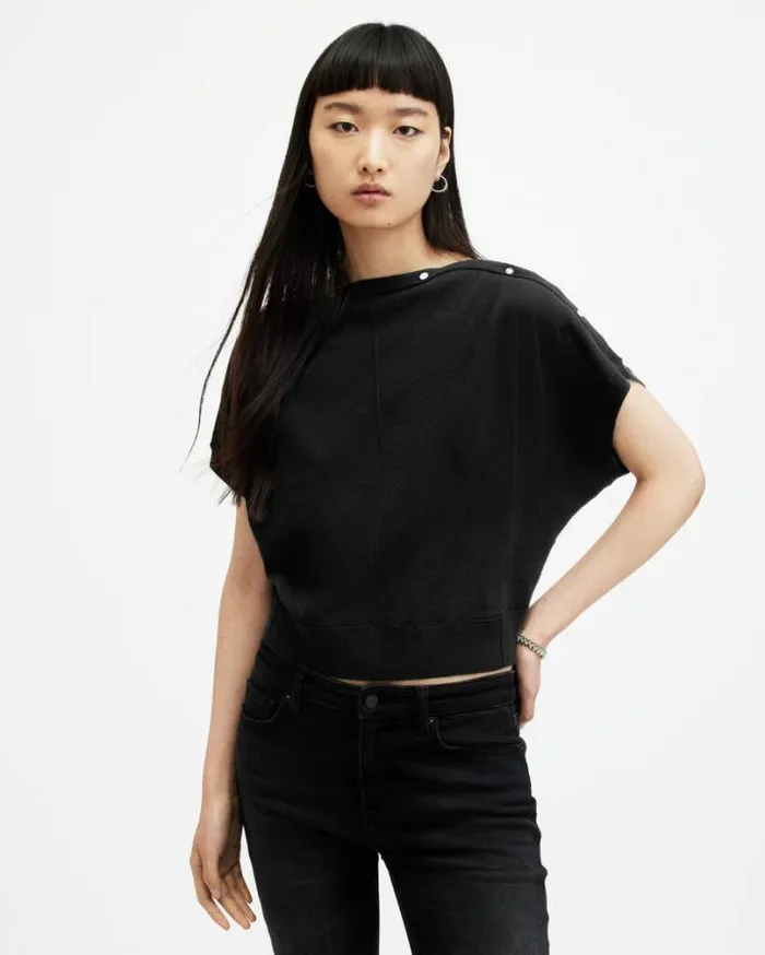 Eli Press Stud Shoulder Top Black Women AllSaints Tops and Shirts