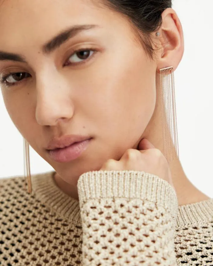Eliza Gold Tone Fringed Chain Earrings Warm Brass Women AllSaints Accessories Eliza Gold Tone Fringed Chain Earrings Warm Brass Women AllSaints Accessories